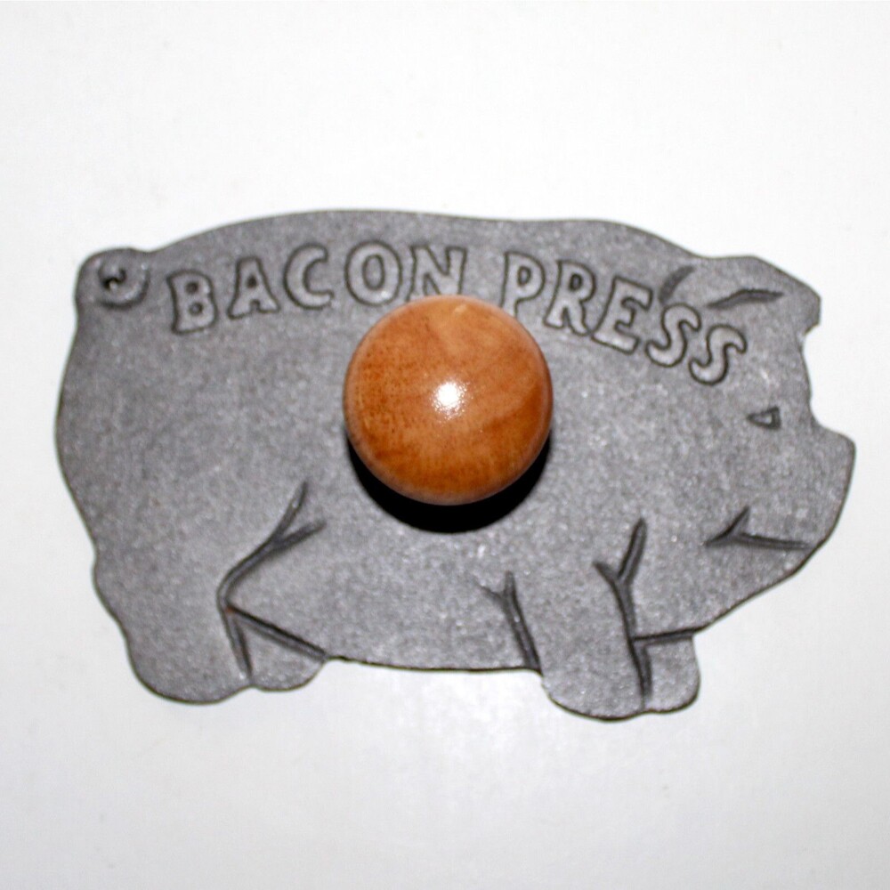 Norpro Cast Iron Bacon Press Pig Wood Handle 2lbs kitchen decor gadget farm